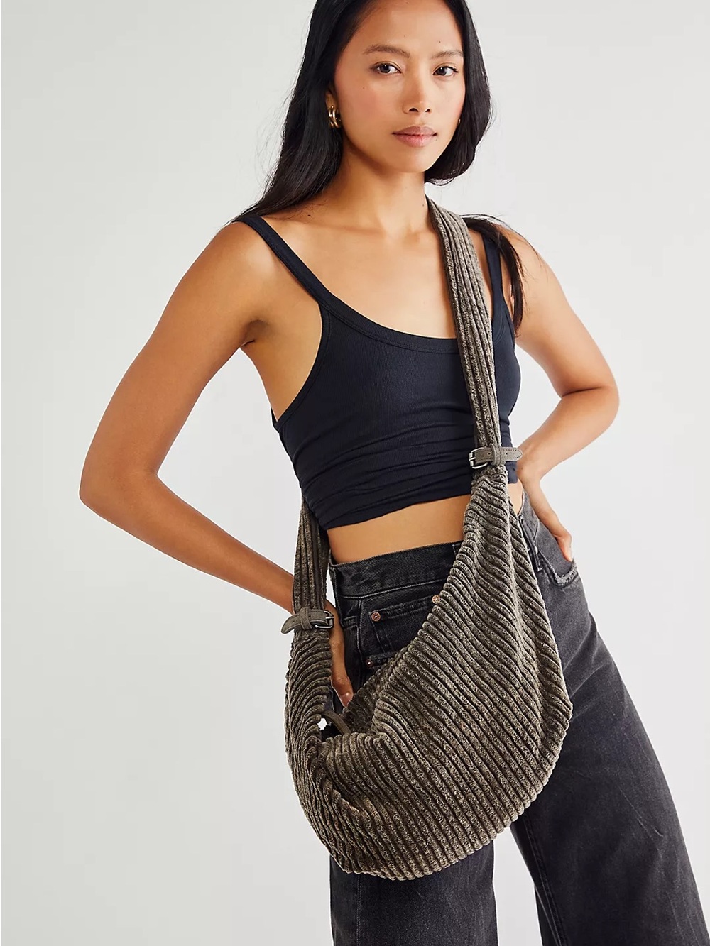 Free People Carrie Cord sling bag grey